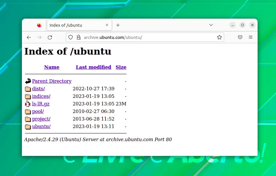 Índice do repositório Ubuntu