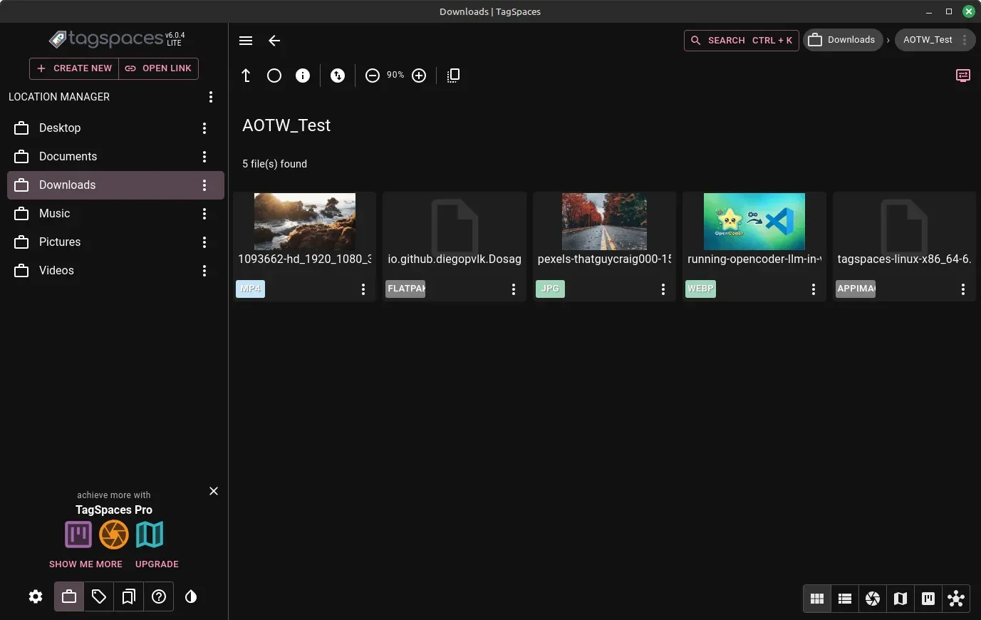 uma captura de tela de tagspaces