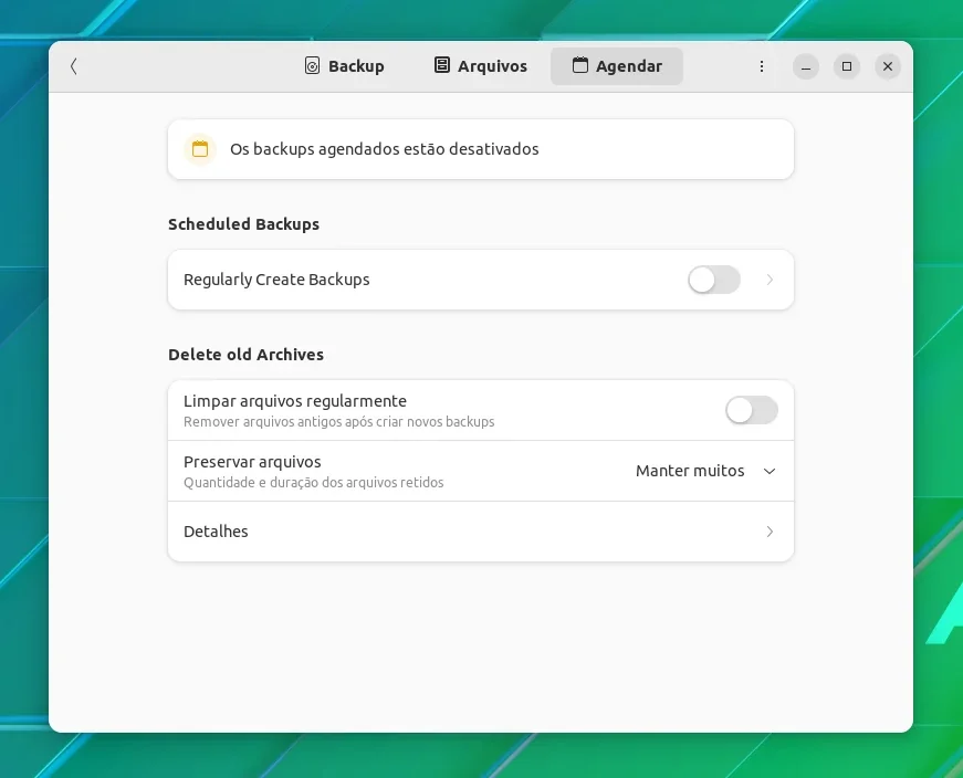 Tela de agendamento do Pika Backup