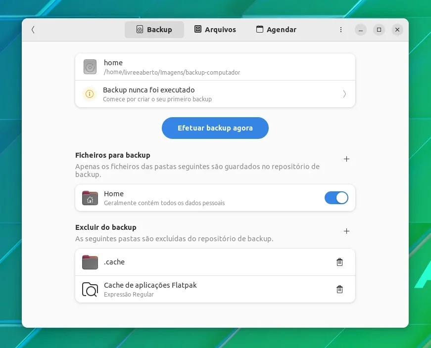 Tela do Pika Backup