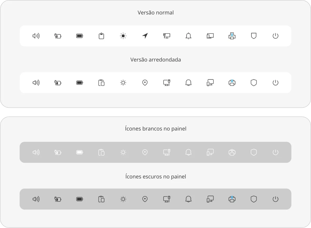 Ícones simbólicos do tema de ícones Fluent