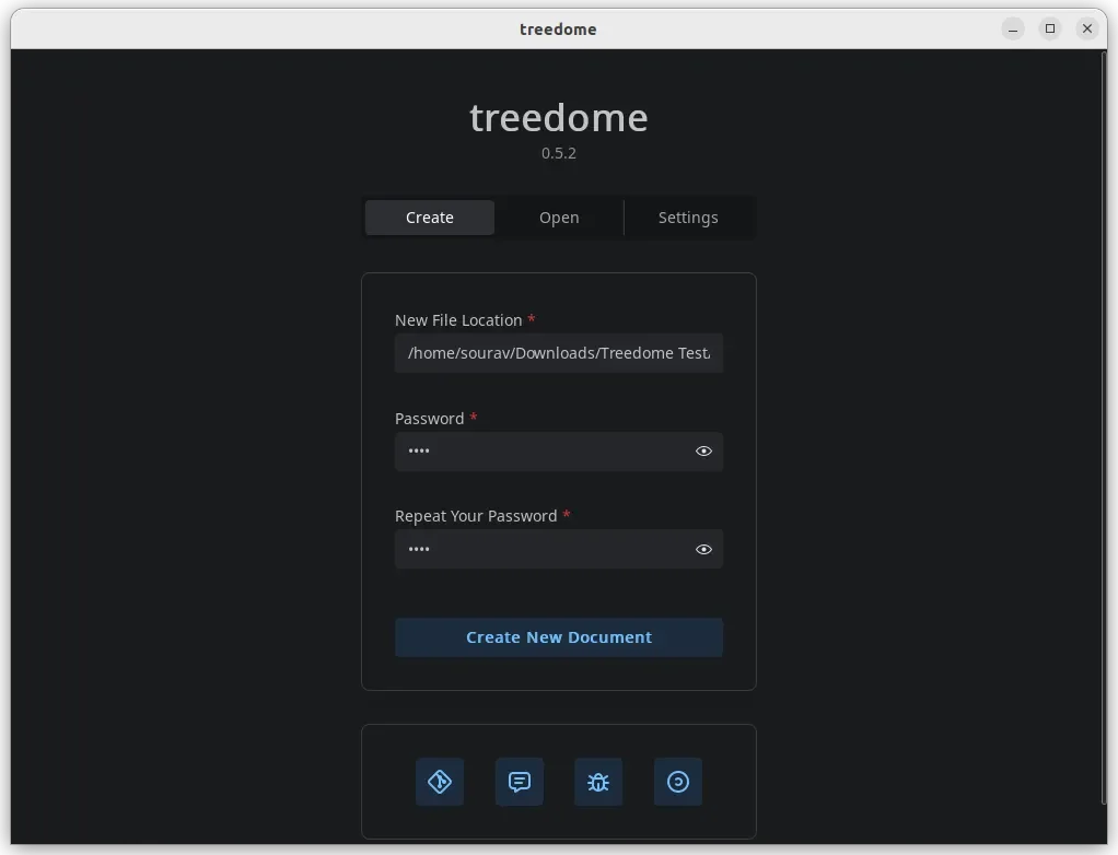 Captura de tela da criação de documento no Treedome
