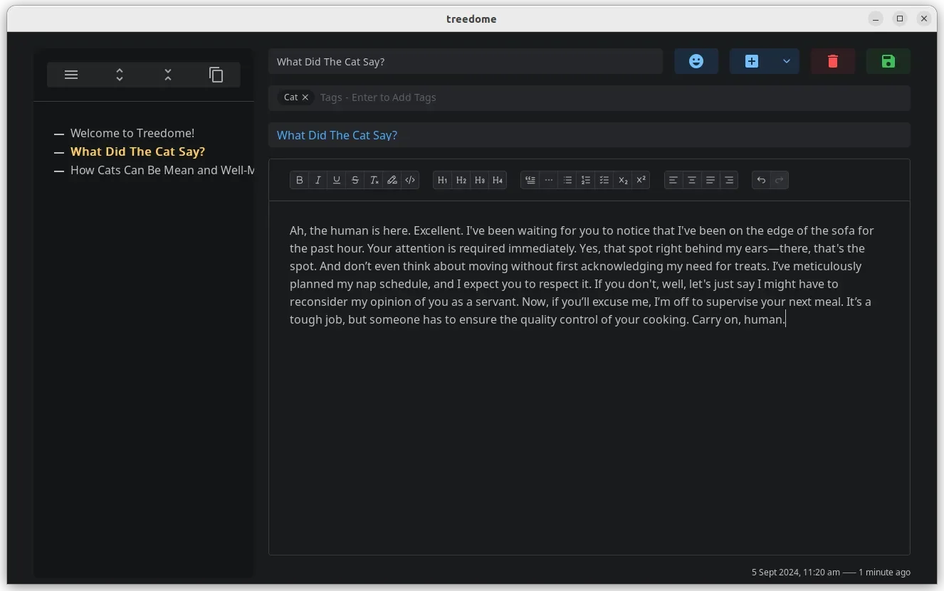 Captura de tela do editor do Treedome em ação