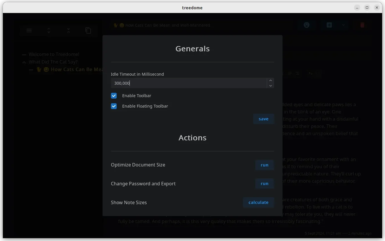 Captura de tela das configurações do Treedome