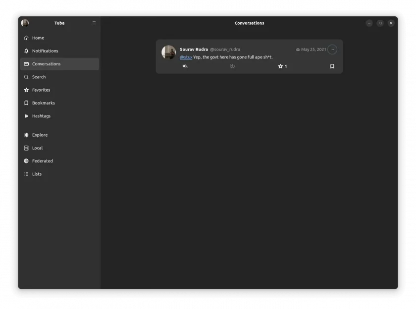 Uma captura de tela da seção Tuba Conversations