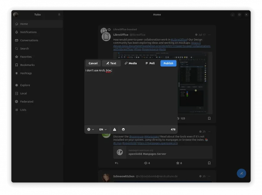 Uma captura de tela do editor de postagem de tuba