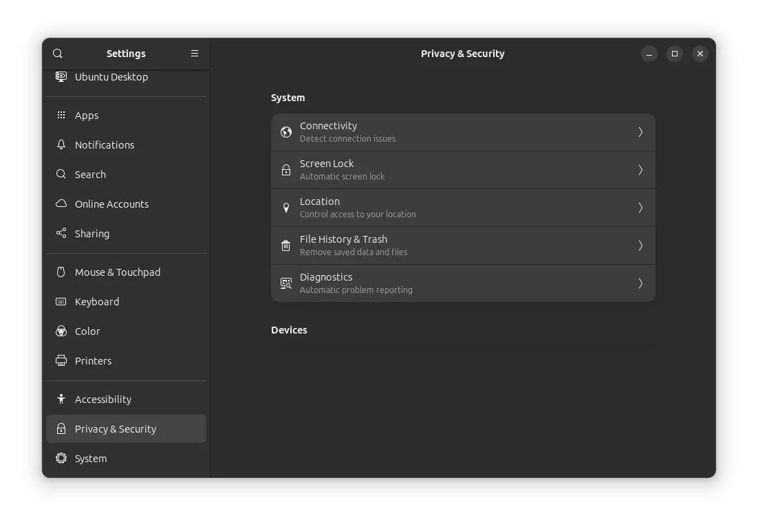 ubuntu 24.04 configurações layout do menu
