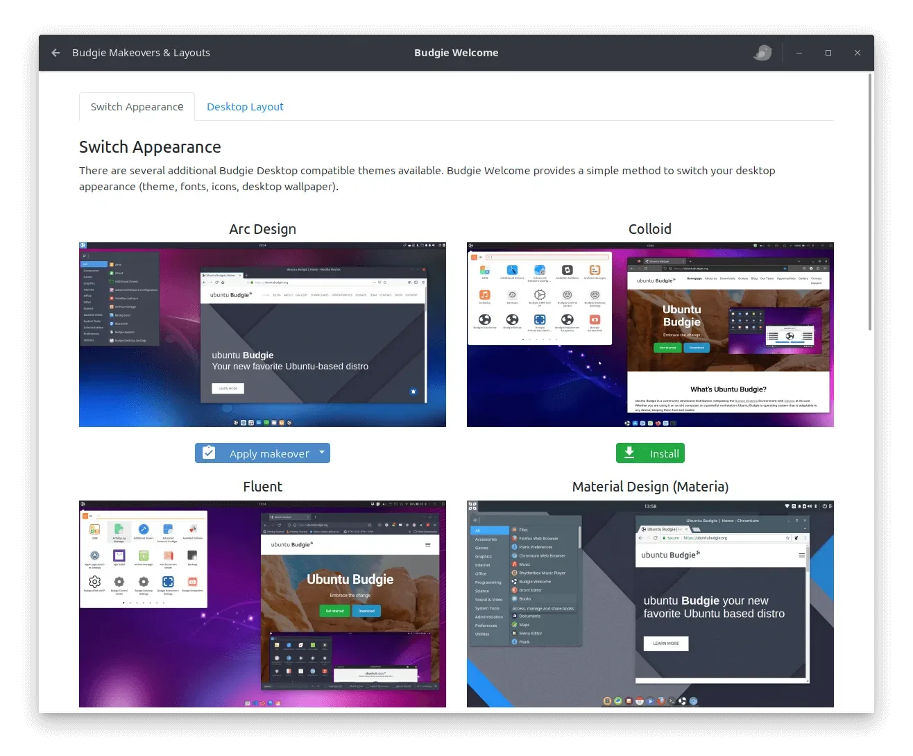 Uma captura de tela do Ubuntu Budgie 24.04 LTS Themes