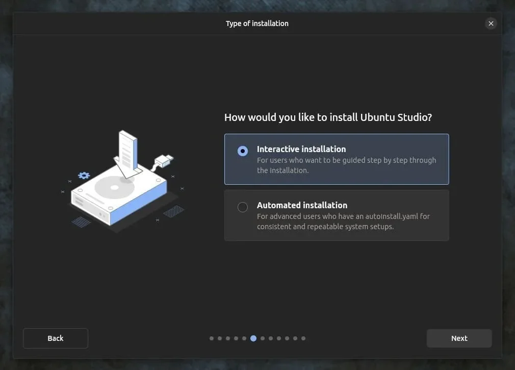 Uma captura de tela do instalador baseado no Ubuntu Studio 24.04 LTS Flutter