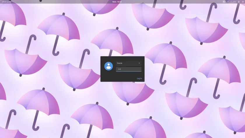 Uma captura de tela da tela de bloqueio do Ultramarine Linux