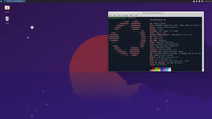 saída fastfetch do xubuntu 25.04