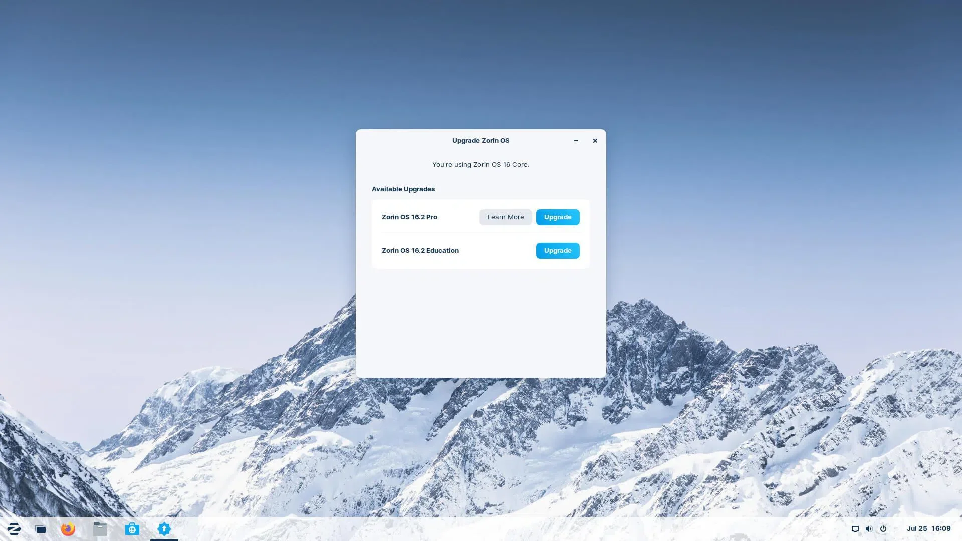 Uma captura de tela do Zorin OS Upgrader
