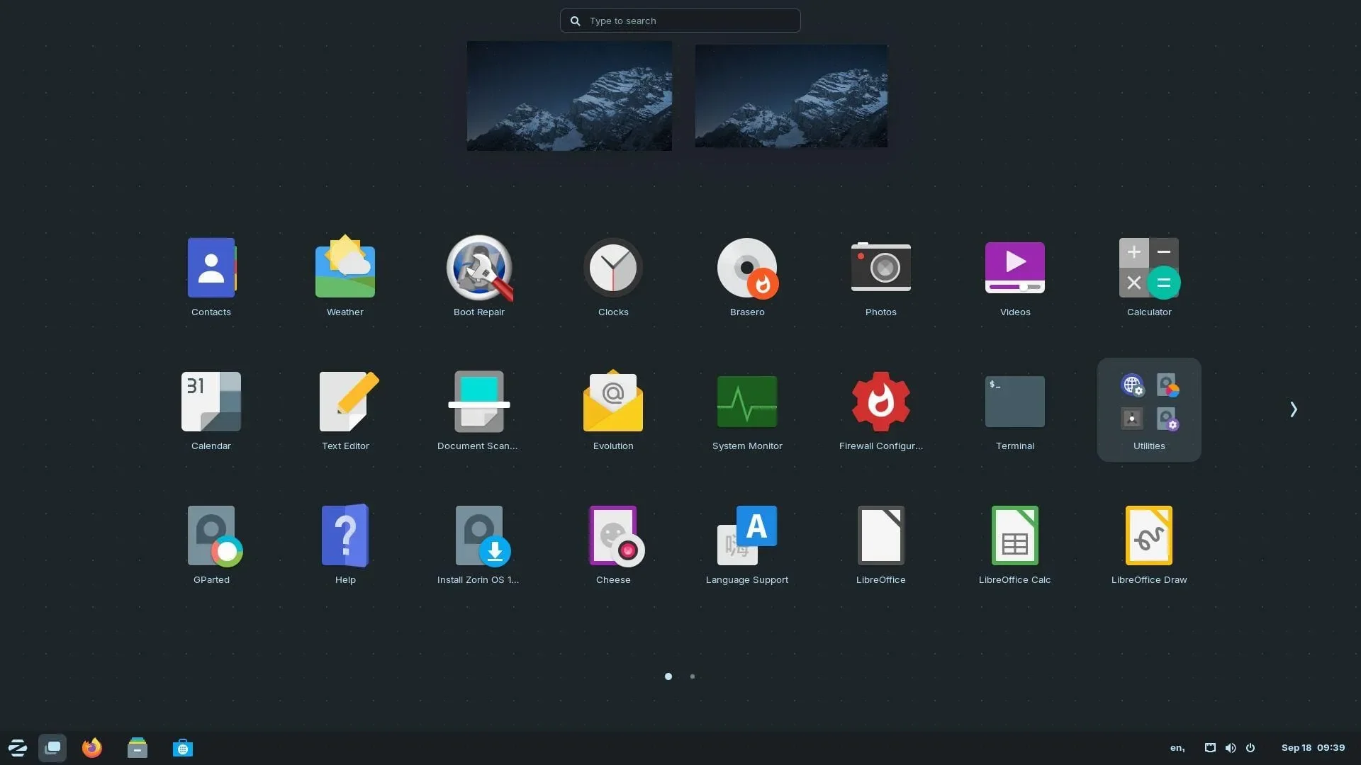 Captura de tela do Zorin OS 17.2 com o lançador de aplicativos exibindo várias opções