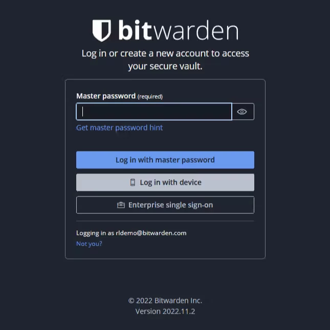 opções de login do cofre da web bitwarden