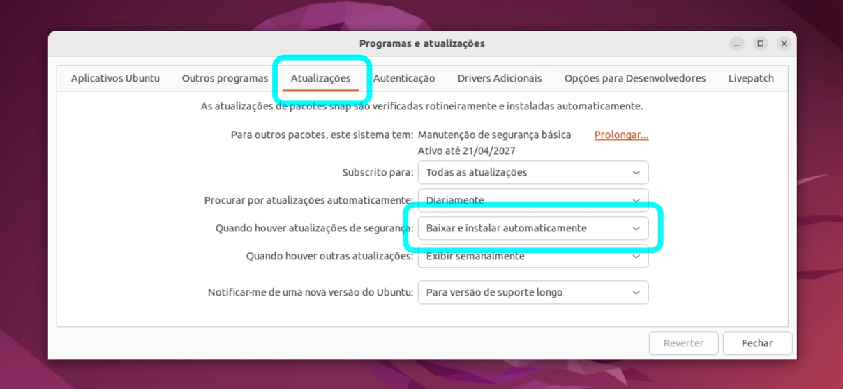 Alterando frequência de atualizações no Ubuntu 22.04