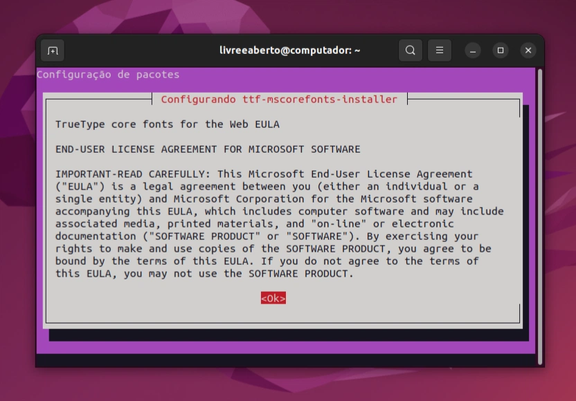 Licença EULA dos pacotes restritos no Ubuntu 22.04