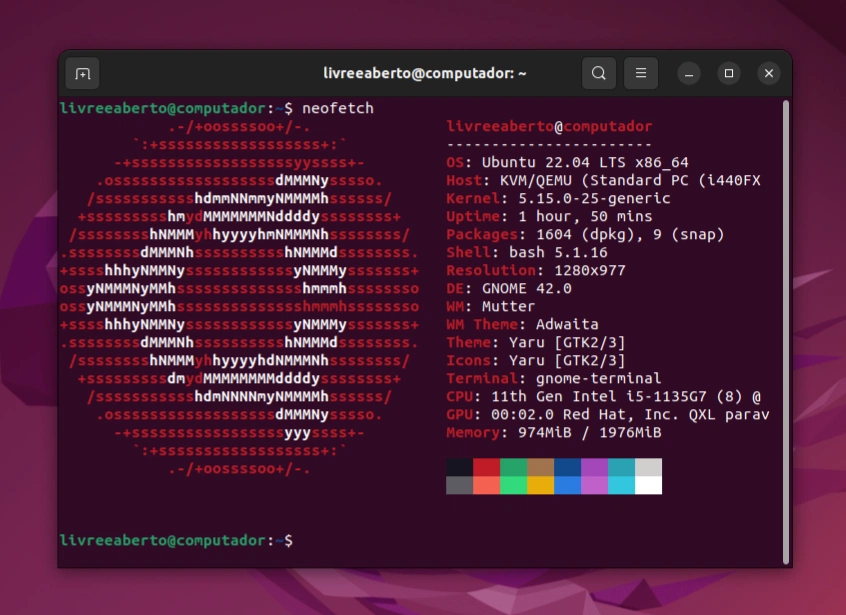 neofetch mostrando informações do Ubuntu 22.04
