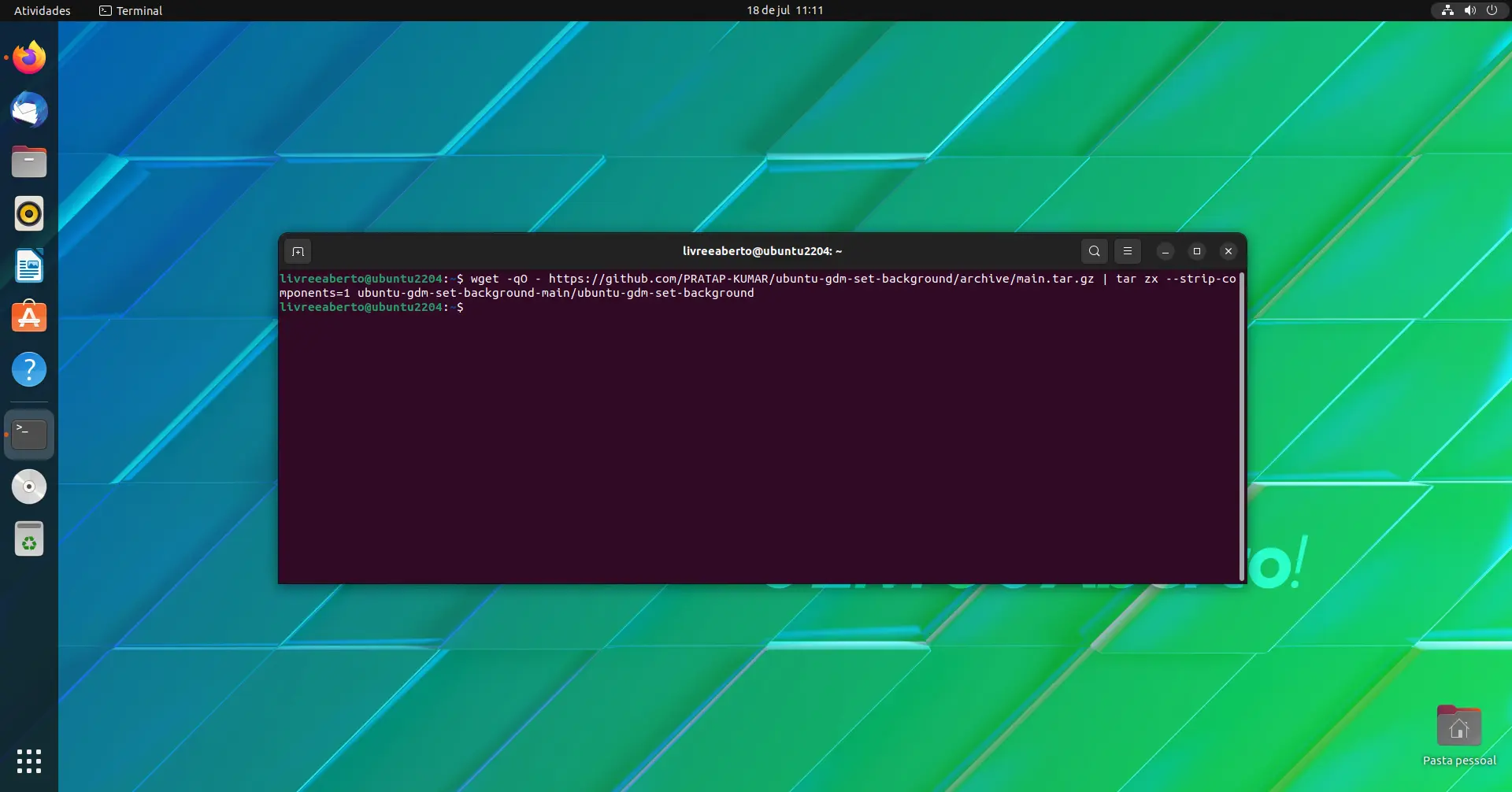 Baixando script para alterar a tela de fundo do Ubuntu