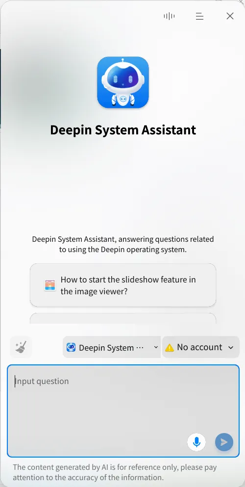 Uma captura de tela do assistente do sistema Deepin