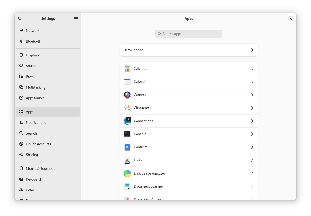 Captura de tela do menu de aplicativos do GNOME 46