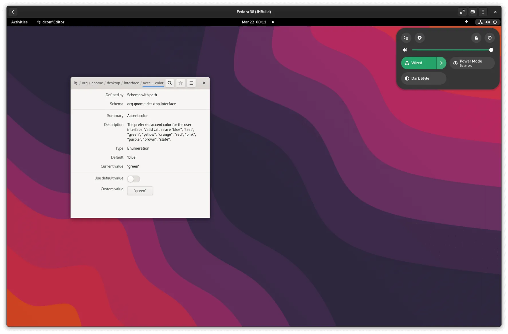 Uma captura de tela da funcionalidade de cores de destaque em ação no GNOME