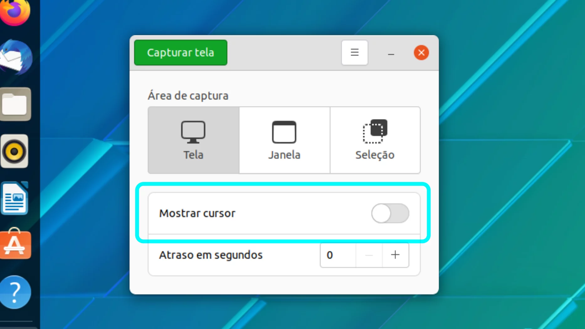 Opção de mostrar cursor no GNOME Screenshot