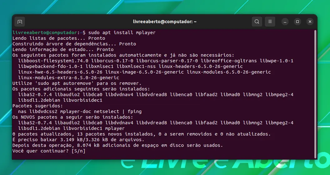 Instalar pacote usando o comando apt no Linux