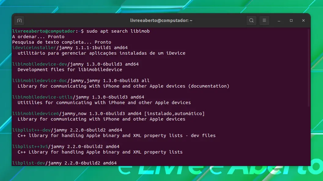 Procure um pacote usando o comando apt no Linux