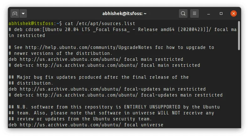 Lista de fontes do Ubuntu Apt