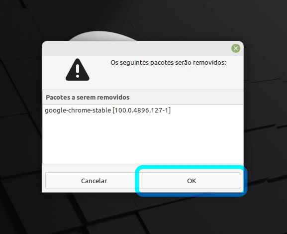 Confirmando desinstalação do Google Chrome no Linux Mint