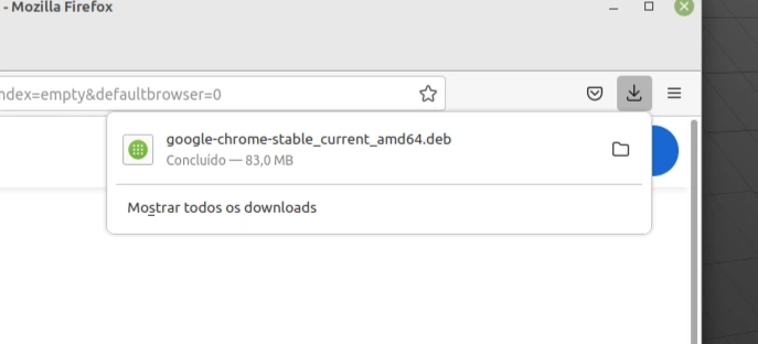 Download do pacote DEB do Google Chrome concluído no Firefox