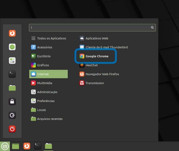 Google Chrome no menu de aplicativos do Linux Mint
