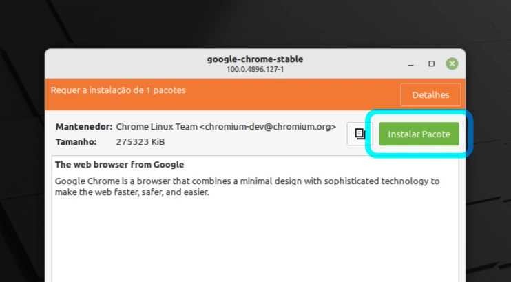 Instalando pacote DEB do Google Chrome pelo GDebi