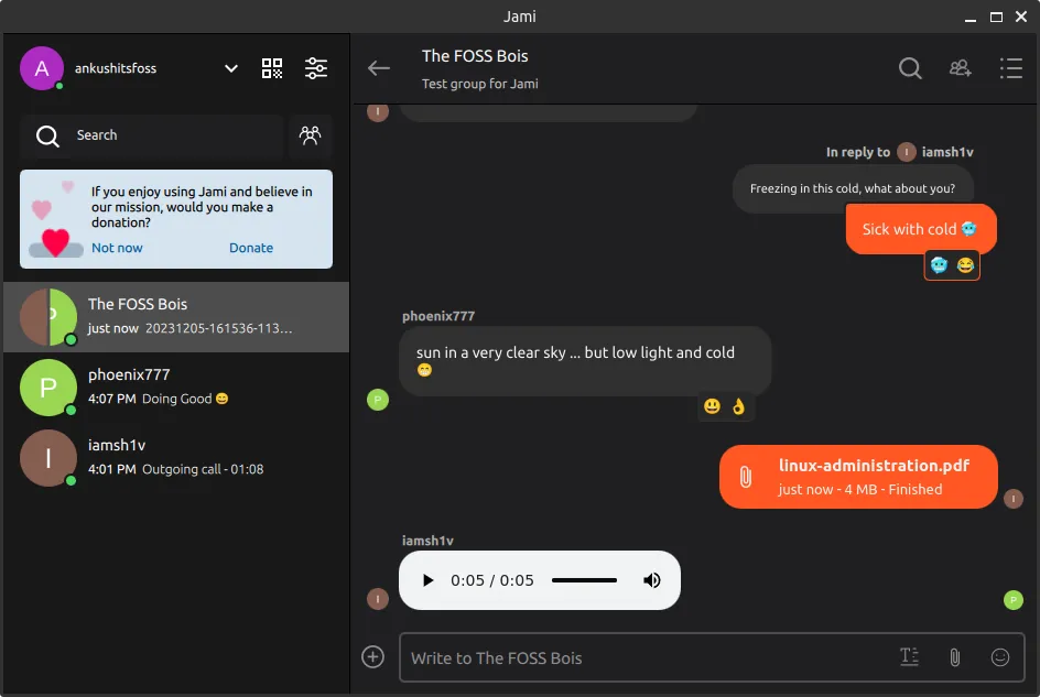 captura de tela de Jami da conversa com arquivo