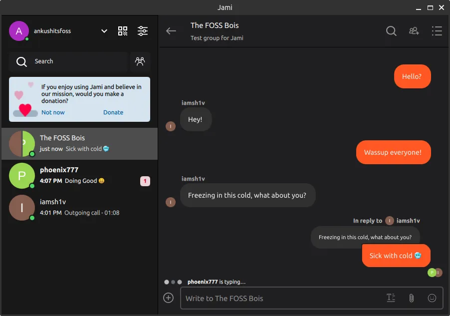 captura de tela de Jami da conversa de texto