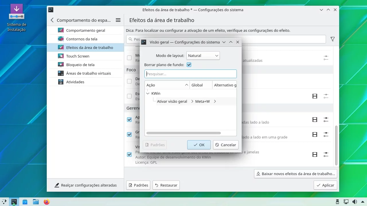 Opções da Visão geral no KDE Plasma 5.24