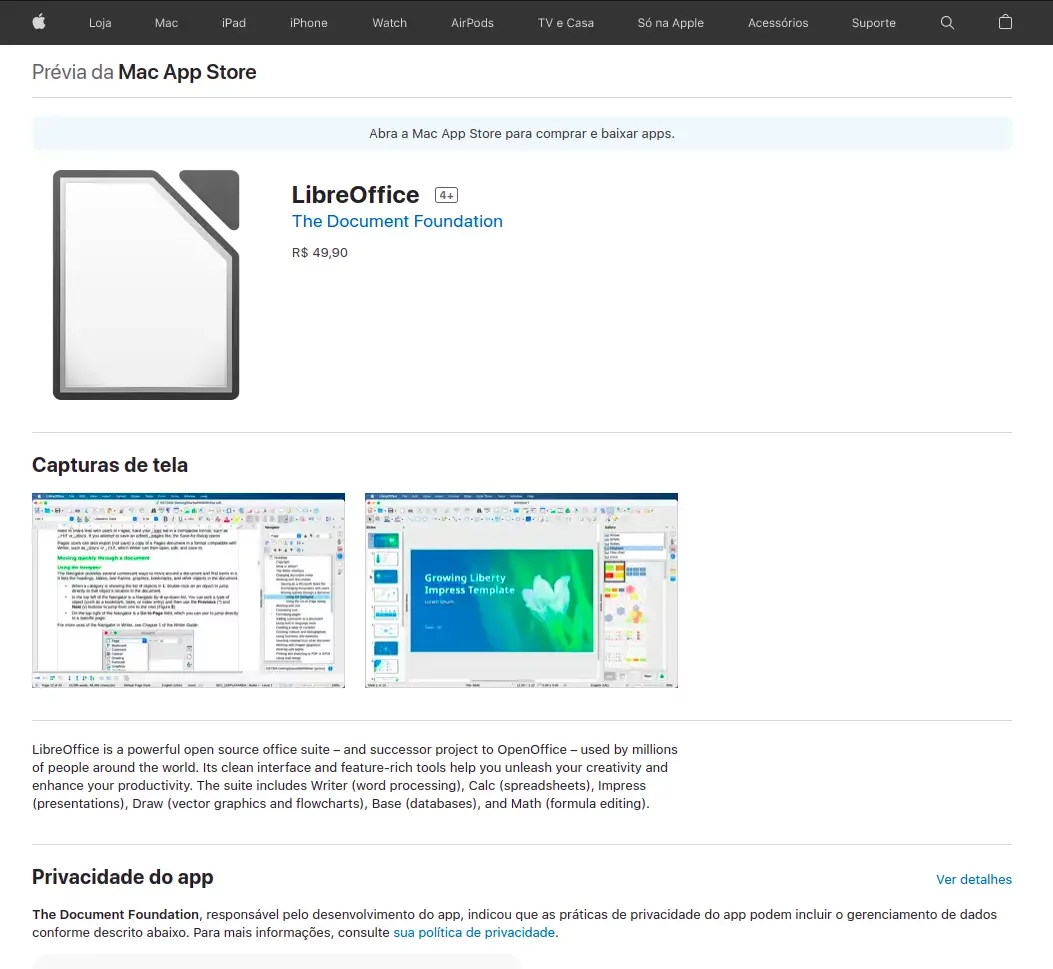 LibreOffice na Apple Mac Store