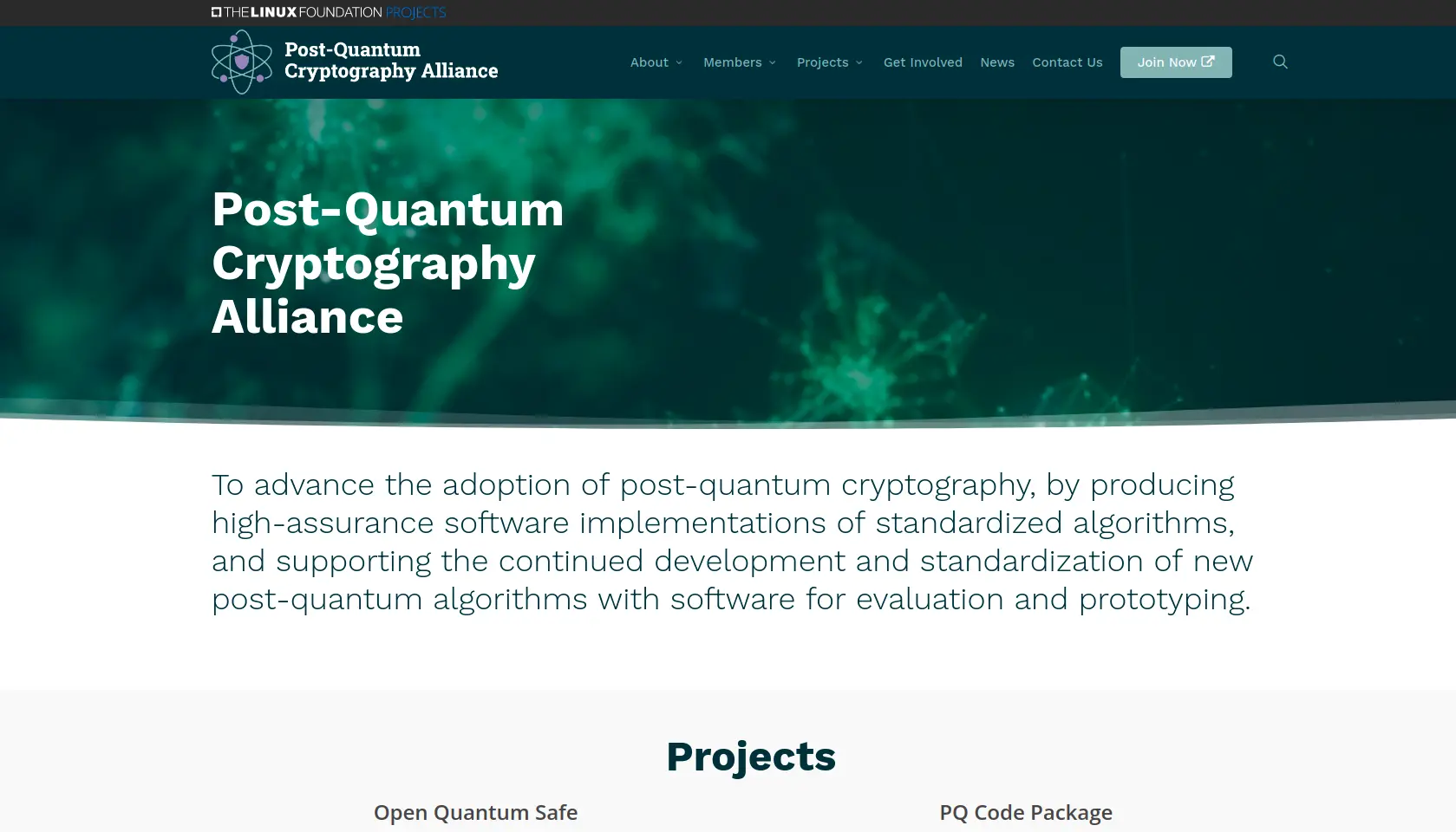 Uma captura de tela do site da Quantum Cryptography Alliance Post