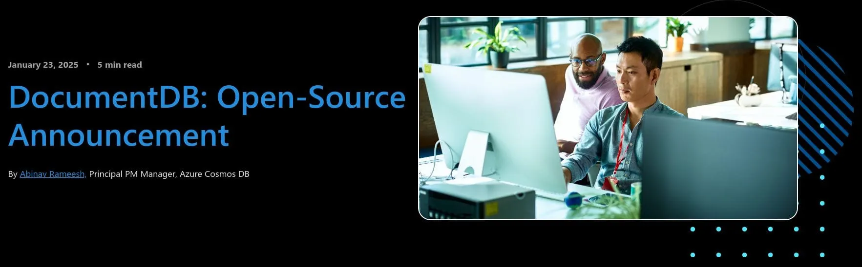 Captura de tela do anúncio do DocumentDB no site opensource.microsoft.com