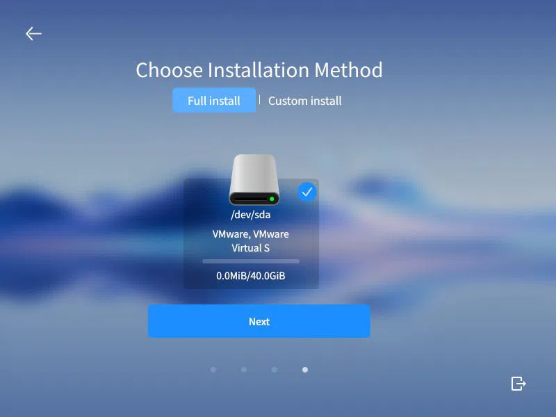 Uma captura de tela da tela de seleção do método de instalação no instalador do OpenKylin