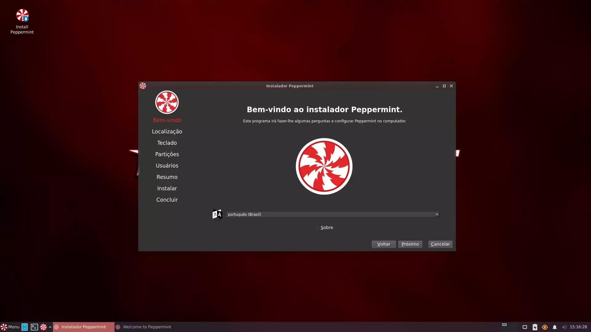 Instalador Calamares no Peppermint OS 11 em português