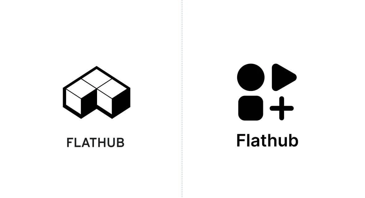 uma comparação entre os antigos e os novos logotipos do flathub