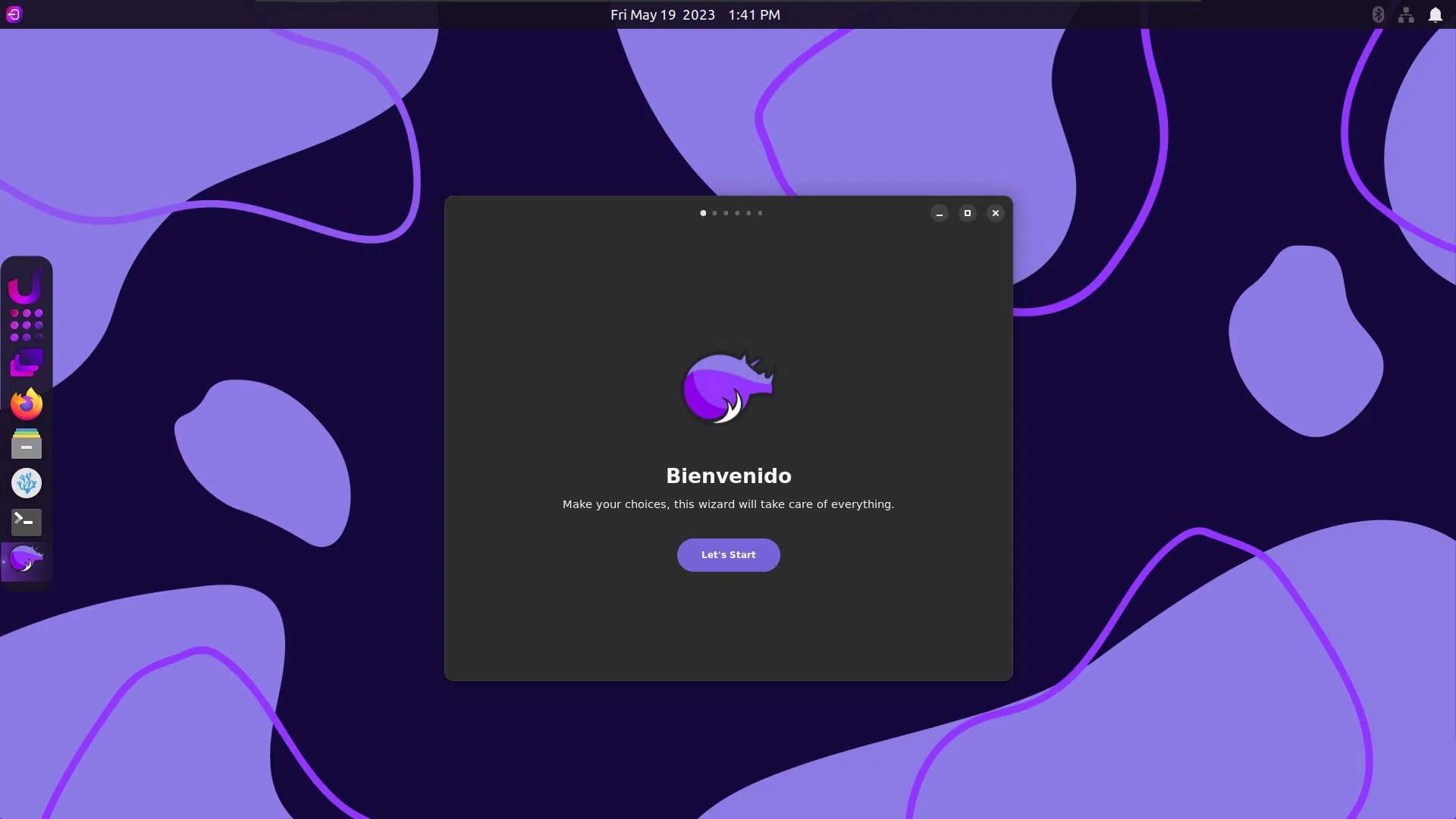 Uma captura de tela do Assistente de Configuração Rápida no Rhino Linux