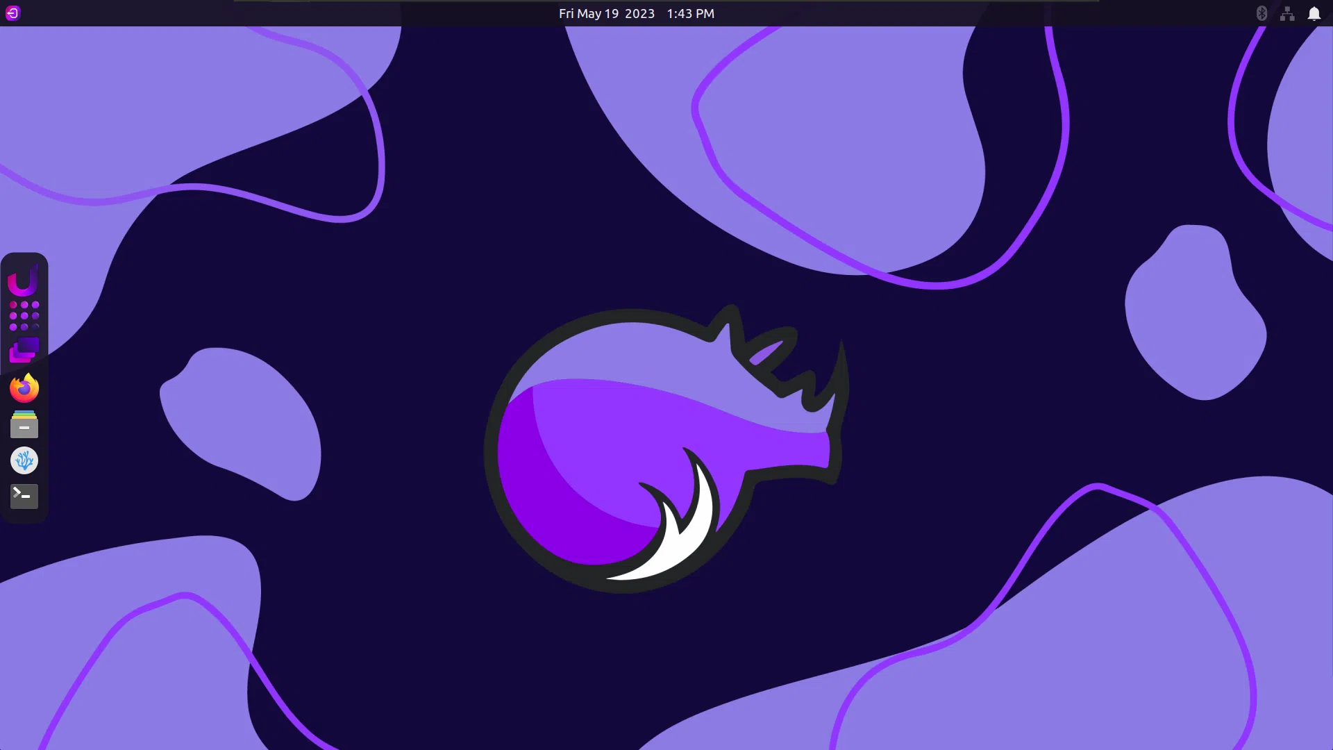 Uma captura de tela do desktop Unicorn no Rhino Linux