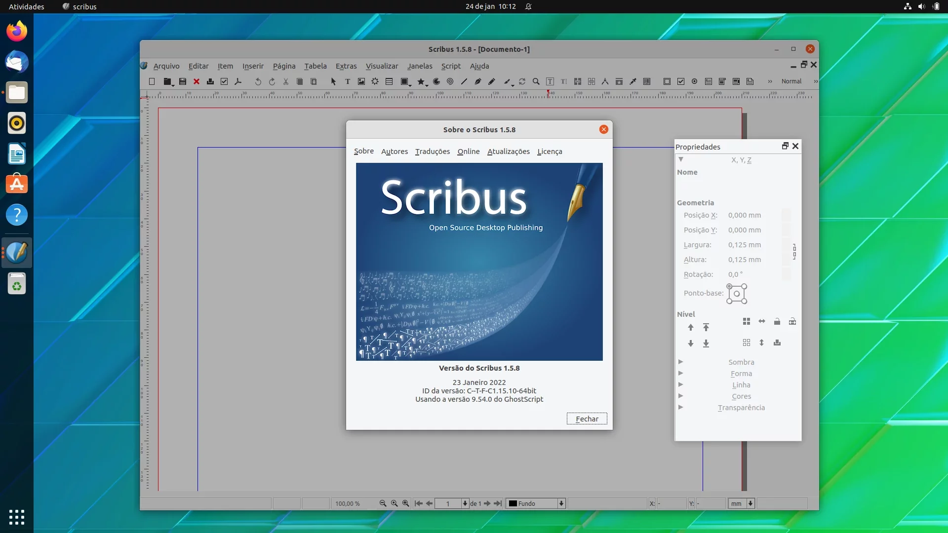 Scribus na versão 1.5.8