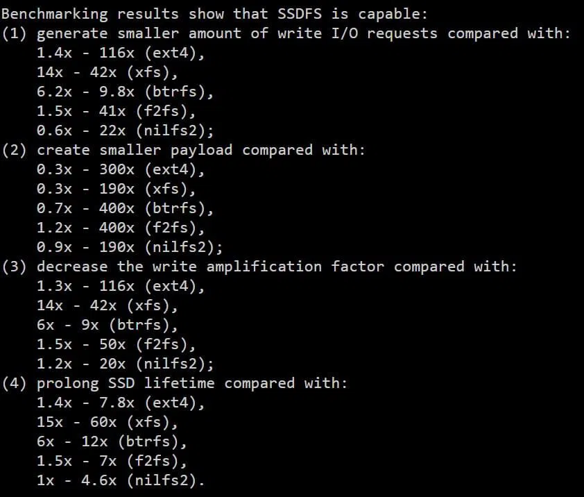 primeiros resultados de benchmark do sistema de arquivos ssdfs