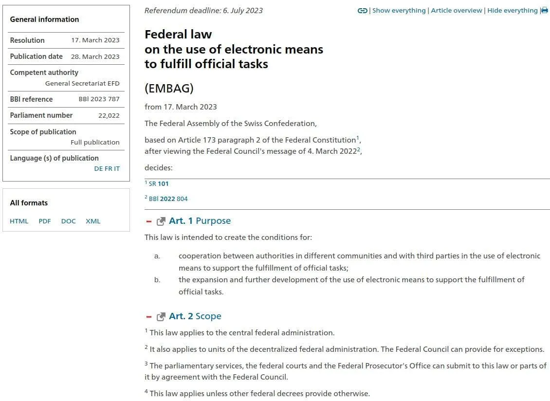 Uma captura de tela de um trecho traduzido do rascunho oficial de Embag