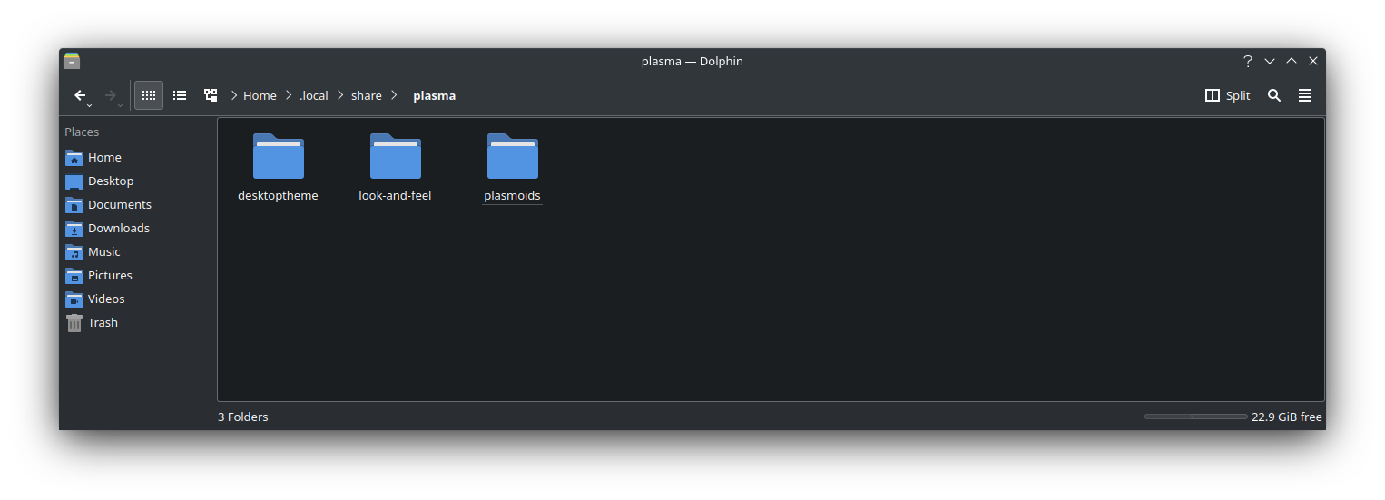 Pasta de temas do KDE Plasma no gerenciador de arquivos