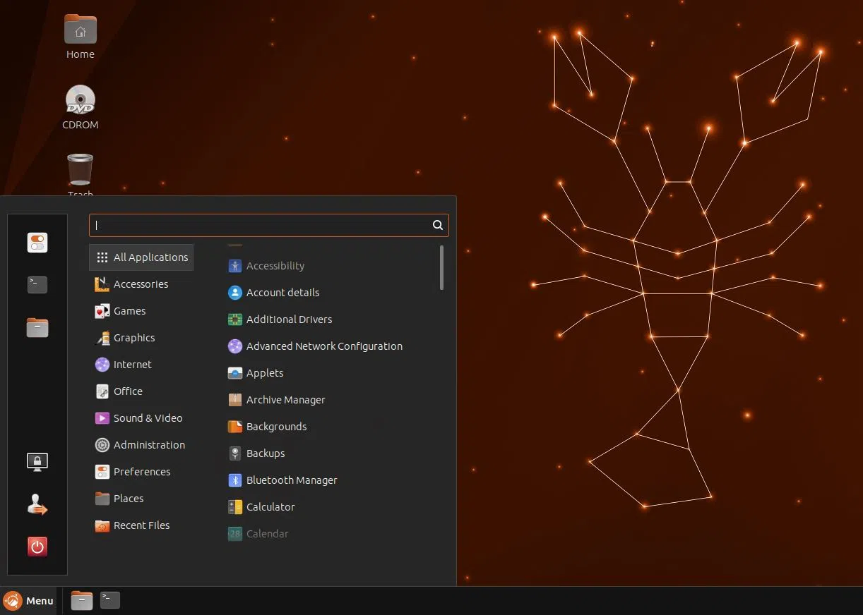 Ubuntu Cinnamon menu screenshot