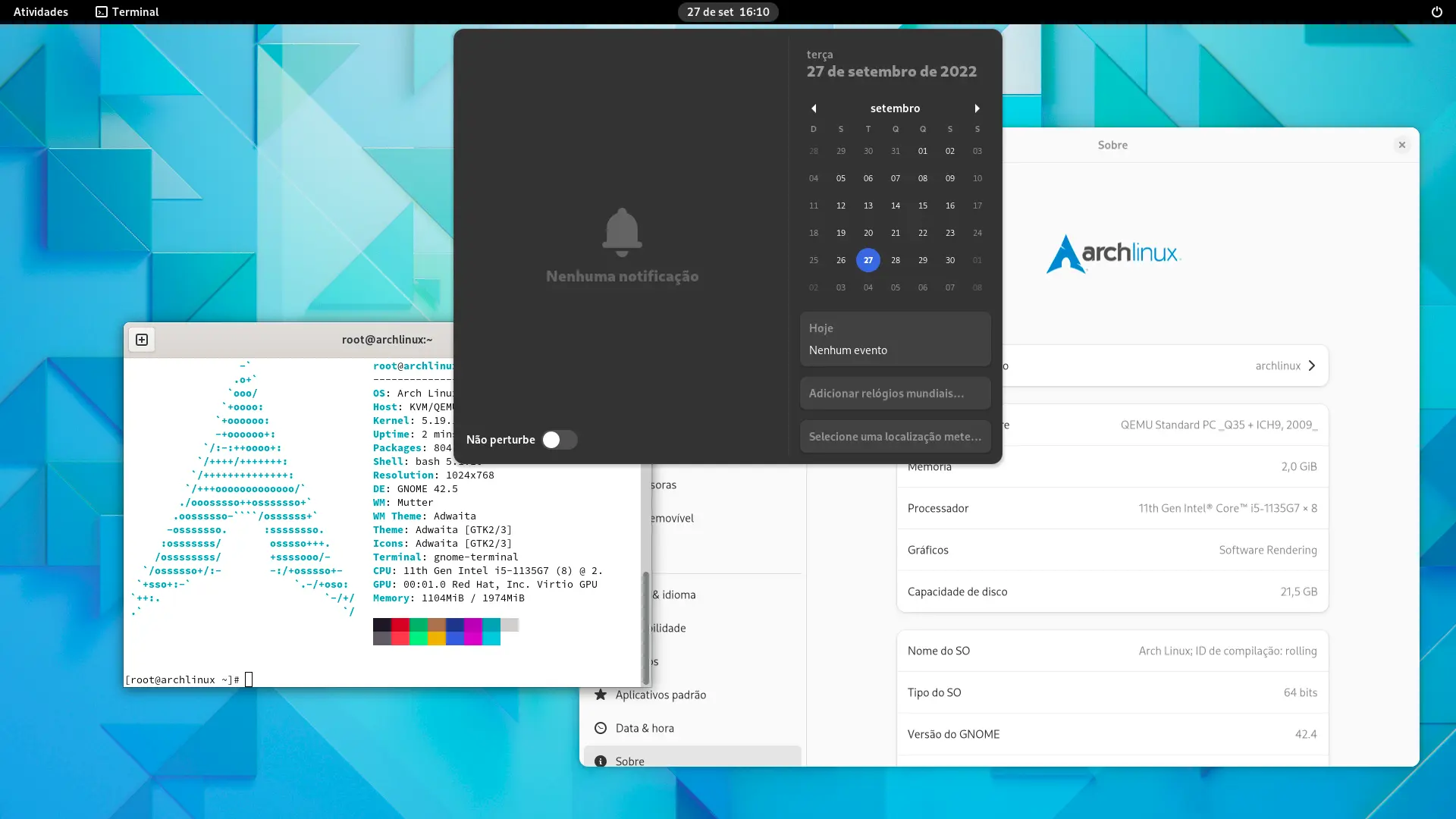 Ambiente do ArchLinux com GNOME